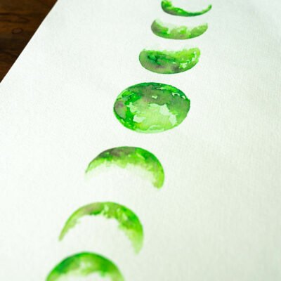 Illustration of the phases of the moon in watercolor "Green Moon"