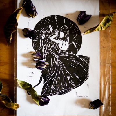 La danseuse lionne - Linogravure