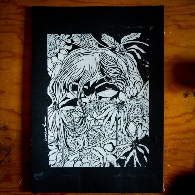 L'ange des tournesols Linogravure