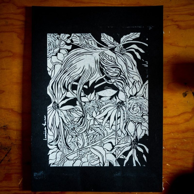 L'ange des tournesols Linogravure
