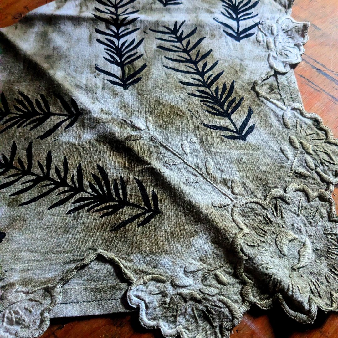 Bandana - Linocut botanical print