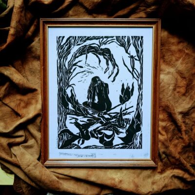 Witch destroyed - Linocut printing